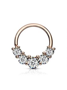 Karika piercing csillogó cirkónia kövekkel rose gold