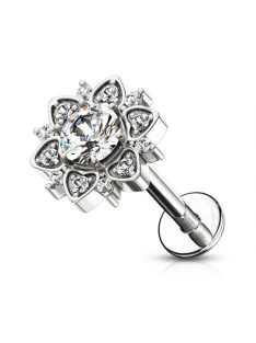 Labret piercing kristályos virággal