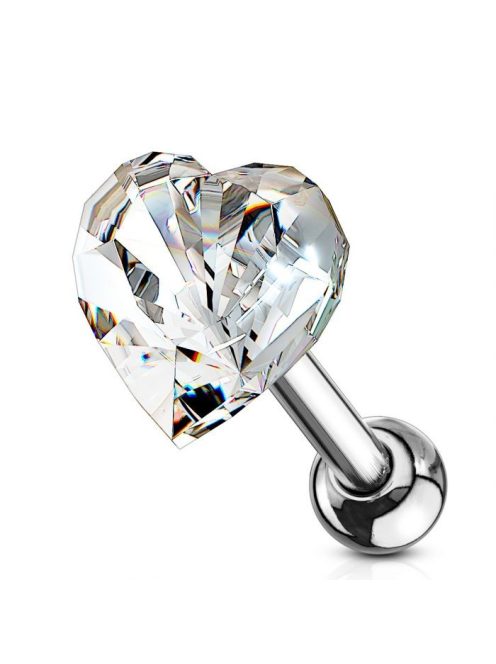 Barbell piercing kristály szívvel