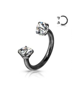 Patkó piercing fekete színben, kristállyal