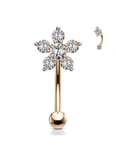 Banán piercing kristályos virággal rose gold színű