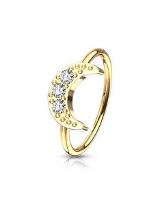   Karika piercing kristályokkal kirakott holddal, arany színű