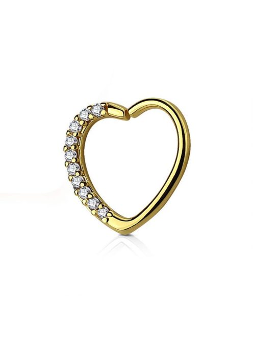 Szív piercing csillogó cirkónia kövekkel  arany színű  "Jobb fül"