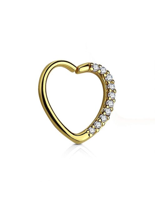 Szív piercing csillogó cirkónia kövekkel  arany színű  "Bal fül"