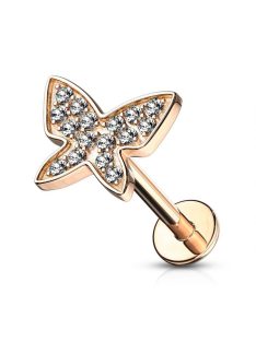 Piercing kristályos pillangóval rose arany színű