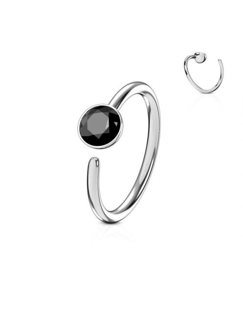 Karika piercing rögzített fekete kővel  10 mm