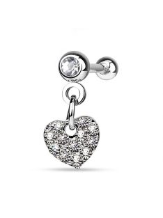 Fül piercing kristályos szív medállal