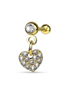 Fül piercing  kristályos szív medállal  arany színű 