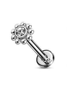 Elegáns, kristályos labret orvosi acélból ezüst színű