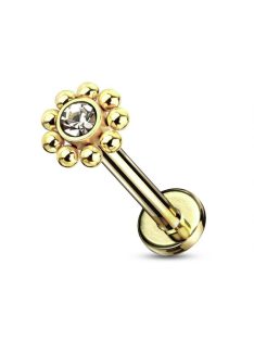 Elegáns, kristályos labret orvosi acélból arany színű