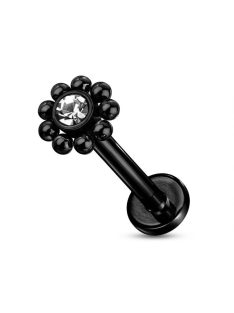 Elegáns, kristályos labret orvosi acélból fekete színű