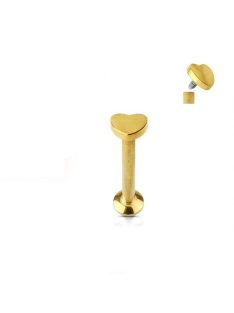 Labret piercing szív dísszel arany színű