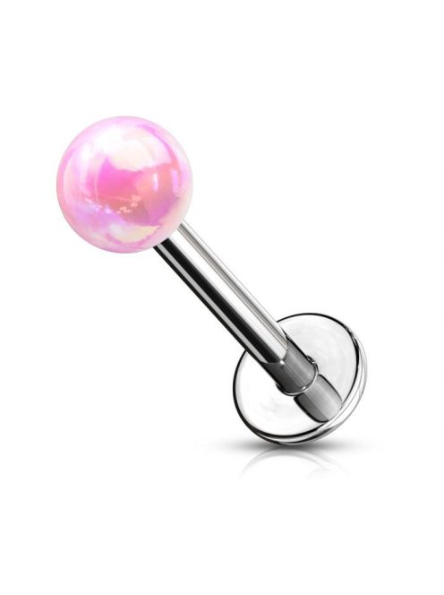 Labret piercing metálfényes rózsaszín golyóval