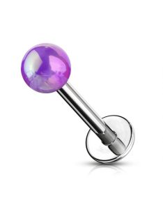 Labret piercing metálfényes lila golyóval