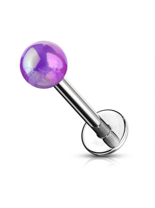 Labret piercing metálfényes lila golyóval