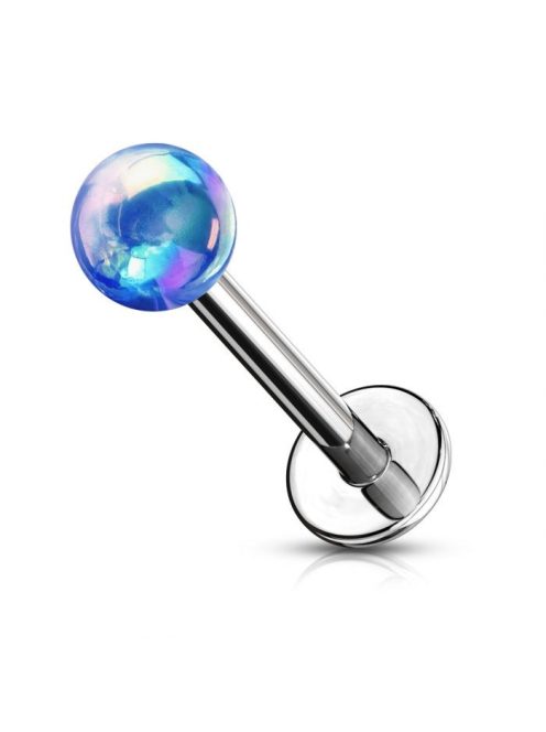 Labret piercing metálfényes kék golyóval