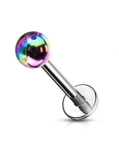 Labret piercing metálfényes AB golyóval