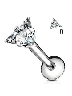 Labret cirkónia kővel. háromszög ezüst