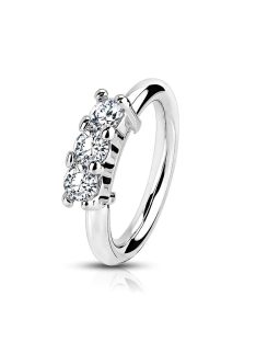 Karika piercing 3 csillogó cirkónia kővel