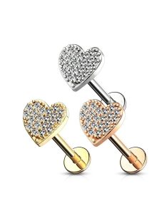 Labret piercing kristályos szívvel