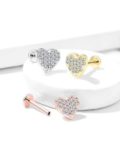 Labret piercing kristályos szívvel