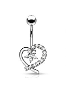 Köldök piercing szív és virág kristályokkal