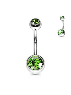   Orvosi acél kétköves köldök piercing, zöld cirkon kövekkel