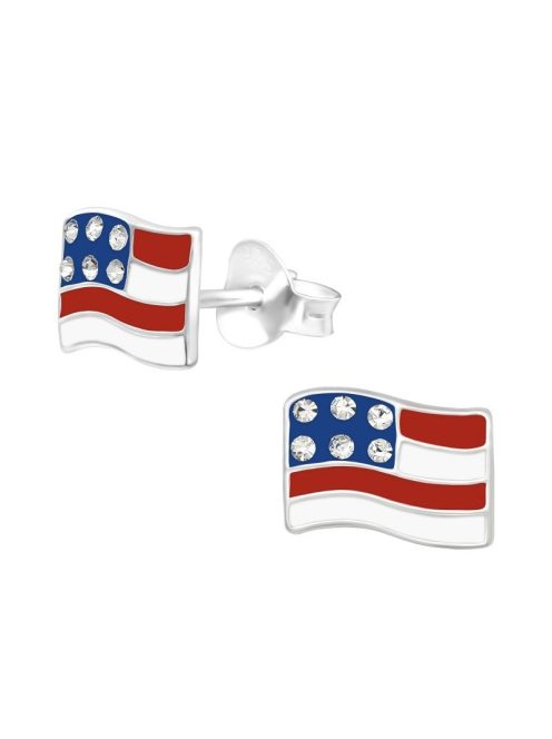 Amerikai zászló ezüst fülbevaló cirkóna kövekkel
