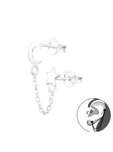 Hold-csillag egyoldalas ezüst fülbevaló 