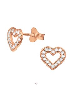   Kontúr szív ezüst fülbevaló cirkóna kövekkel 18K Rose arany bevonattal