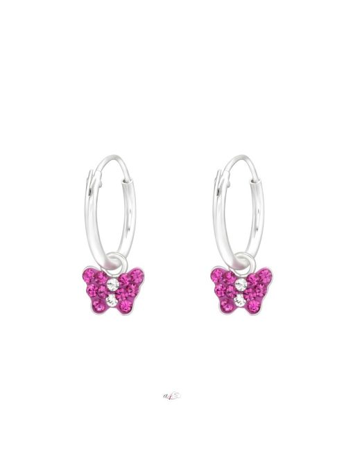 Pink pillangó ezüst karika fülbevaló kristályokkal