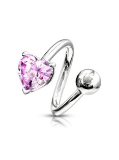 Spirál köldök piercing szív formájú kristállyal