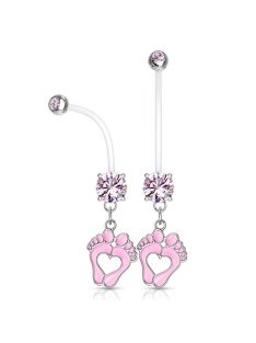   Köldök piercing kismamáknak rózsaszín vagy kék talpakkal