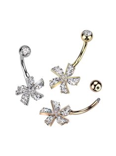 Köldök piercing kristályos virággal
