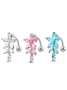 Fordított köldök piercing kristályos virággal