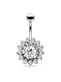Köldök piercing nagy kristályos virággal
