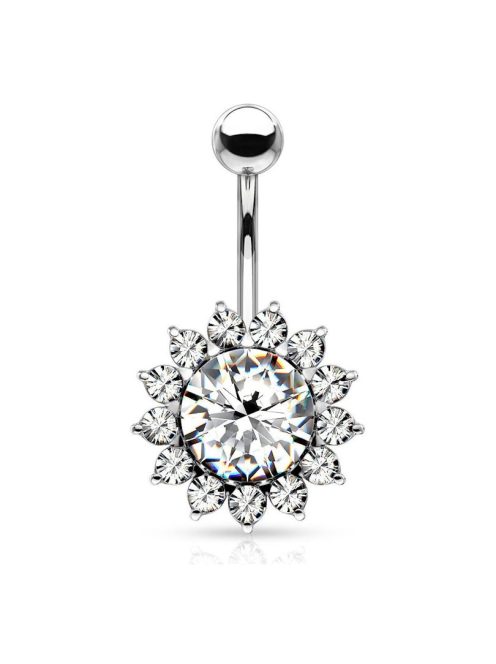 Köldök piercing nagy kristályos virággal