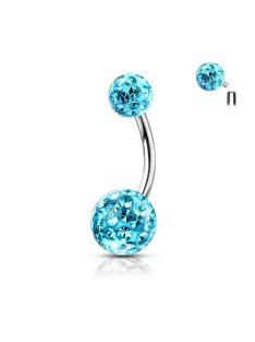   Kék cirkónia kövekkel kirakott gömb díszes orvosi acél köldök piercing