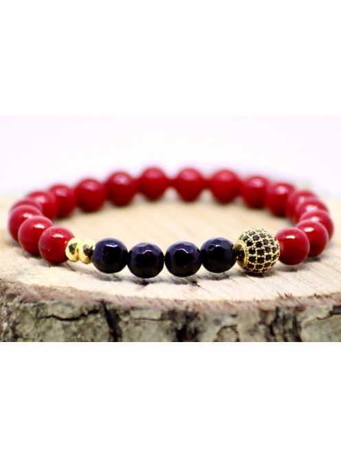 Jáde, ónix karkötő cirkon gömbbel