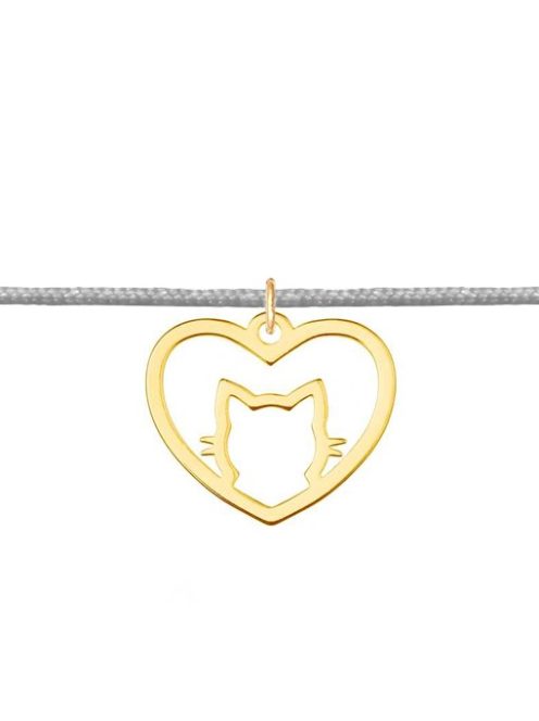Cica szív charm-os  karkötő arany