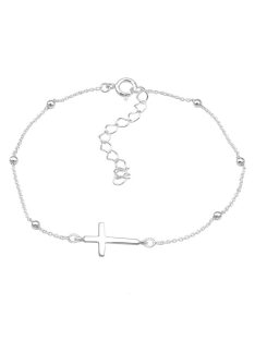 Kereszt ezüst karkötő kis golyókkal